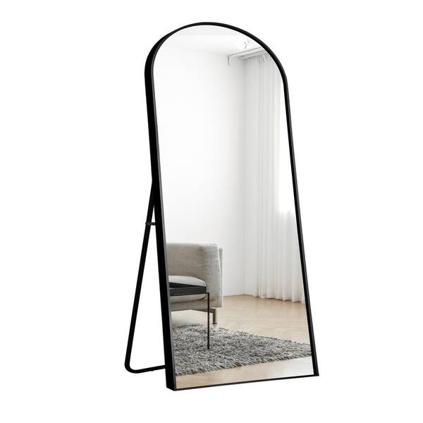 PexFix 36 in. W x 75 in. H Wood Frame Arched Floor Mirror, Bedroom