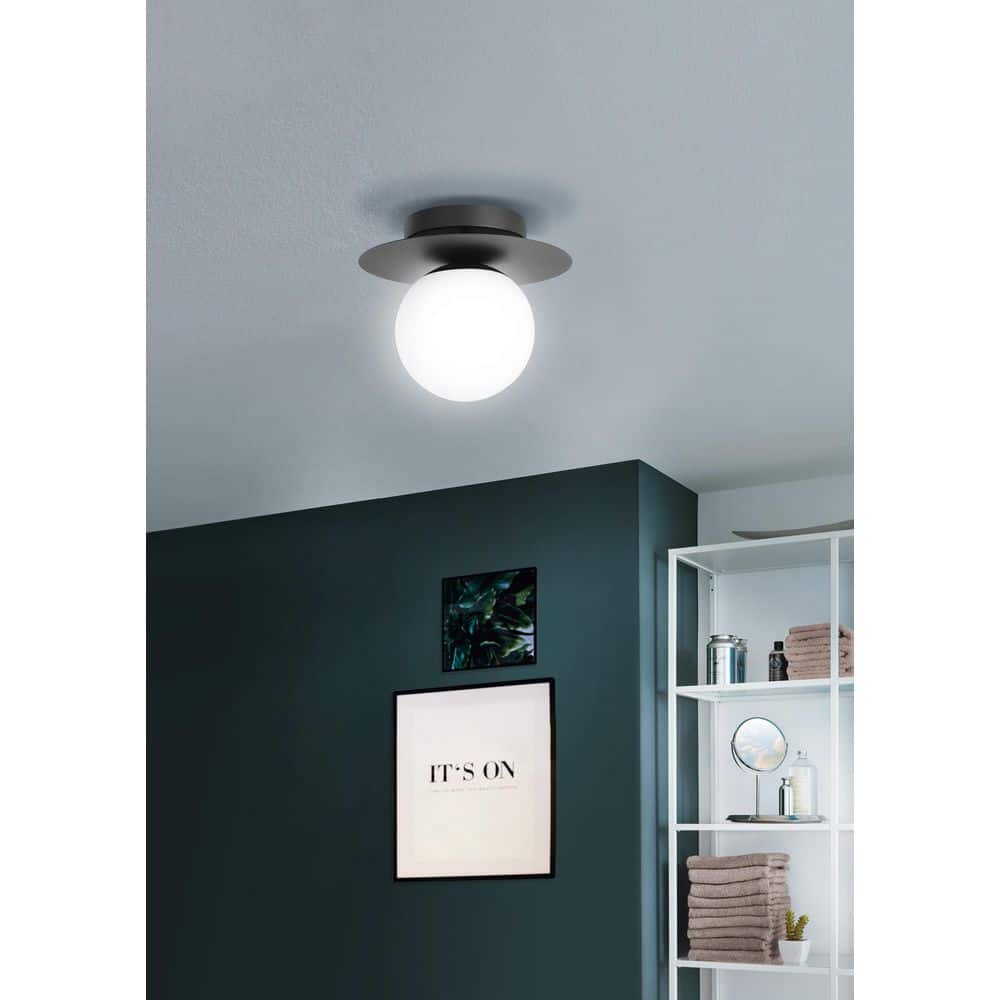 Arenales 9" Black Semi-Flush Mount Light with Opal Glass Shade