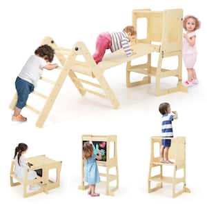 7-in-1 Toddler Climbing Toy Set with Reversible Ramp Convertible Step Stool Natural