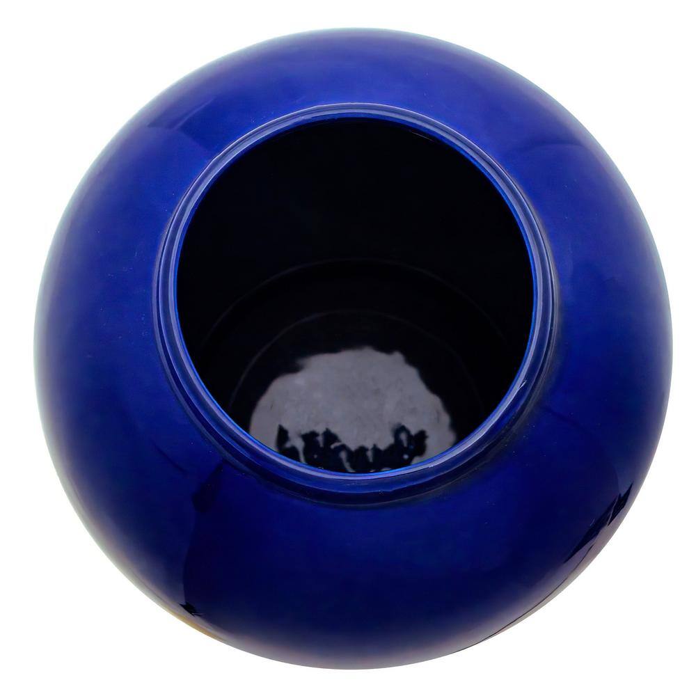 18" Navy Blue Glossy Ceramic Temple Jar