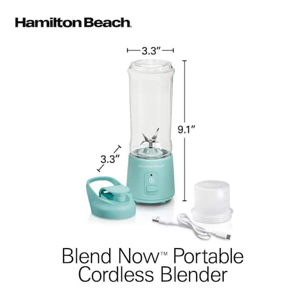 Hamilton Beach Blend Now 16 oz. Single Speed Aqua Cordless Portable Blender with Lid 51182 - The Home Depot