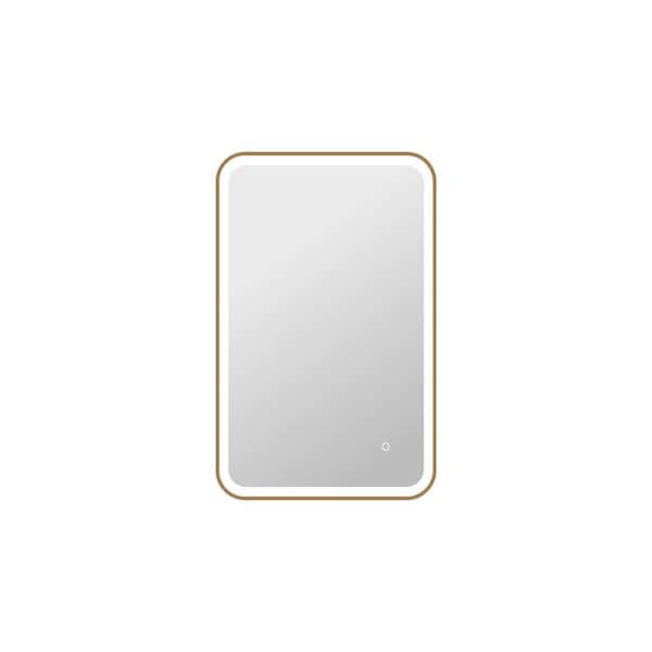24 in. W x 36 in. H Rectangle Framed LED Wall Mirror in Satin Gold