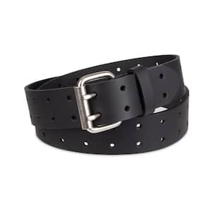 Men's Size 34 Black Double Prong Buckle Genuine Leather Belt