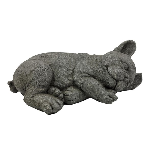 Grey Polyresin Sleeping French Bulldog Garden Statue 20.5 in. L