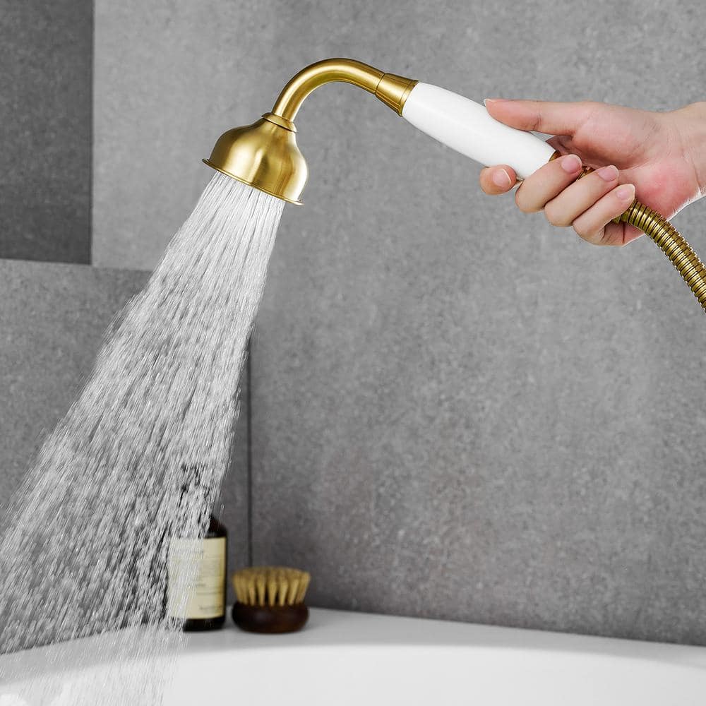 Brushed Gold Stainless Steel Triple Handle Deck-Mount Roman Tub Faucet