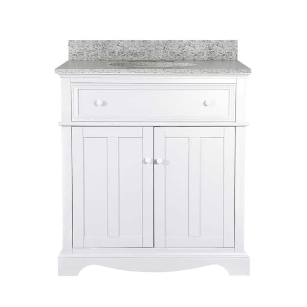 Fremont 32 in. Single Sink Freestanding White Bath Vanity with Grey Granite Top (Assembled)