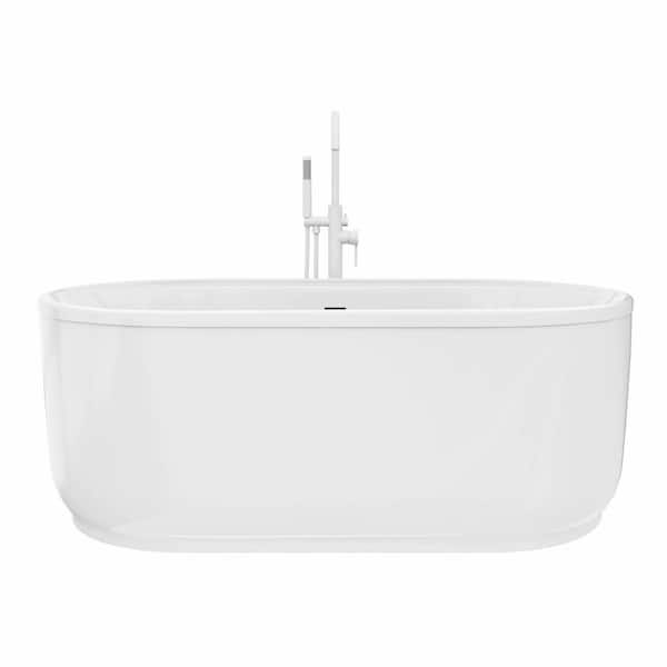 Encore 60-1/4 in. x 32-1/4 in. Freestanding Acrylic Soaking Bathtub with Center Drain in Polished Brass