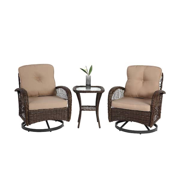 3-Piece Metal Patio Conversation Set with Khaki Cushions​