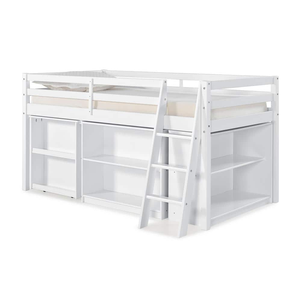 Alaterre Furniture Roxy White Wood Twin Junior Loft Bed with Pullout