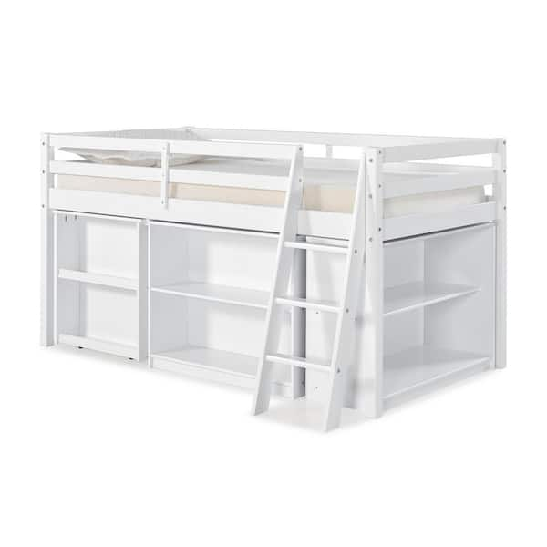 Alaterre Furniture Roxy White Wood Twin Junior Loft Bed with Pull