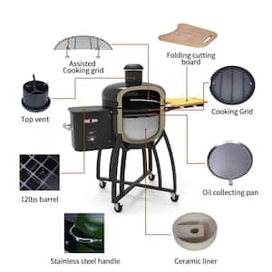 24 in. 4-in-1 Ceramic Pellet Grill with 19.6 in. Dia Gridiron Double Ceramic Liner for Outdoors Patio, Green