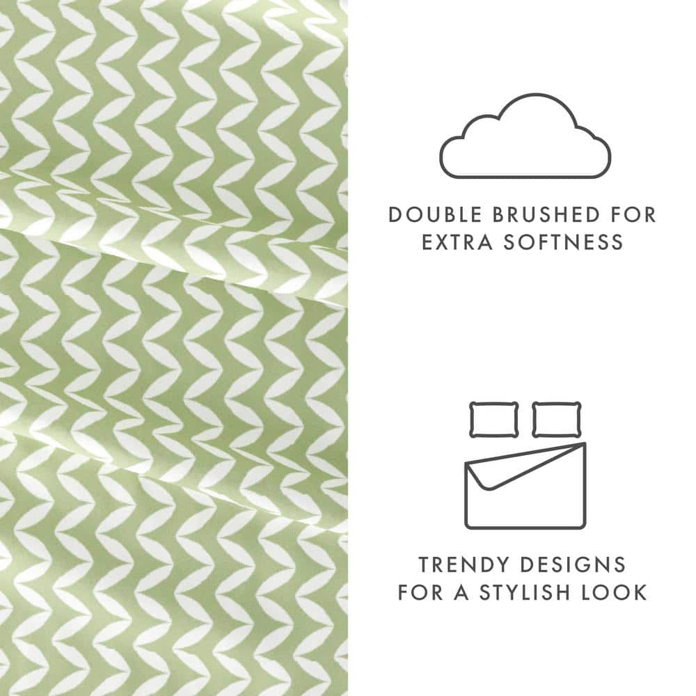 Sage Chevron Twin Microfiber Sheet Set with Deep Pockets