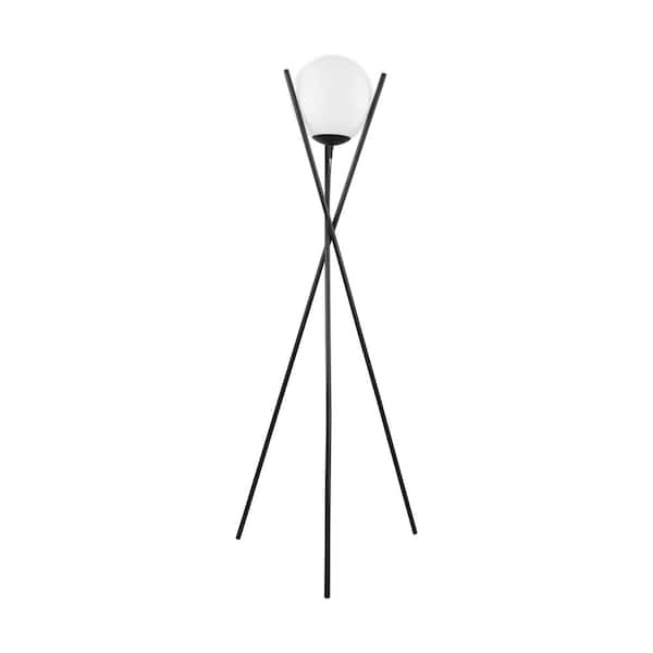 Eglo Salvezinas 23.6 in. W x 59 in. H Matte Black Floor Lamp with Frosted Opal Glass Shade