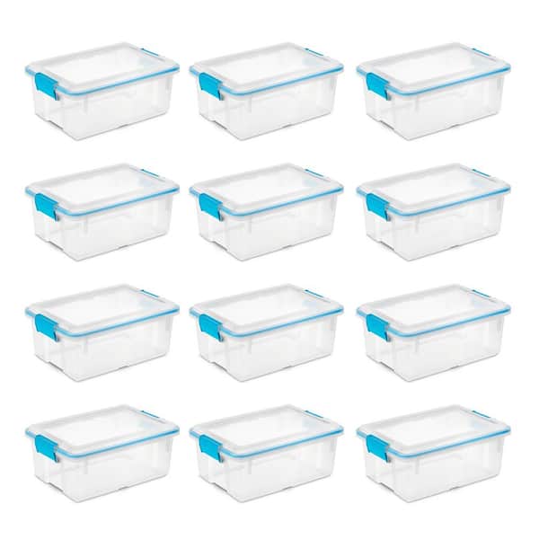 12 qt. Plastic Storage Bin Container Clear Gasket Sealed Box, (12 Pack)