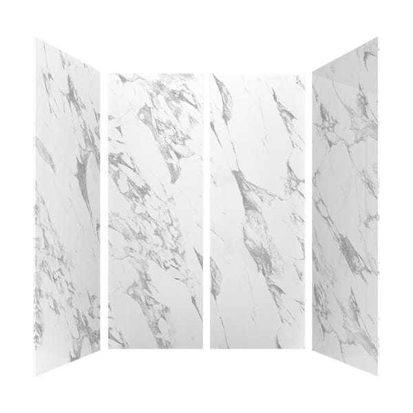 60 in. L x 36 in. W x 84 in H Glue-Up Alcove Solid Composite Stone 4-Piece Shower Wall Set in Carrara