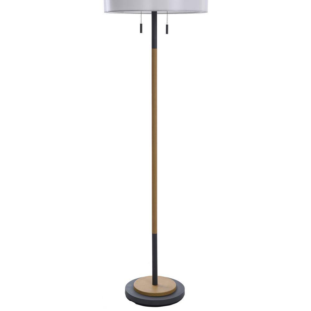 Lari 63" Black and Wood Industrial Floor Lamp with Drum Shade
