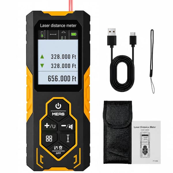 656 ft. Bidirectional Laser Distance Measure with Multi-Modes, Rechargeable Battery and Auto-Rotating Display