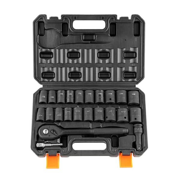 SKYSHALO 1/2 in. Drive Impact Socket Set, 23 Piece Socket Set SAE 7/16 in-1 in and Metric 13-24mm, 6-Point Cr-V Alloy Steel