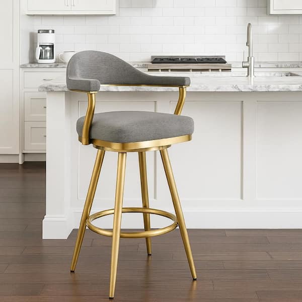 Justy 37 in. H Anchor Gray and Gold Low Back Metal Bar Stool with Polyester
