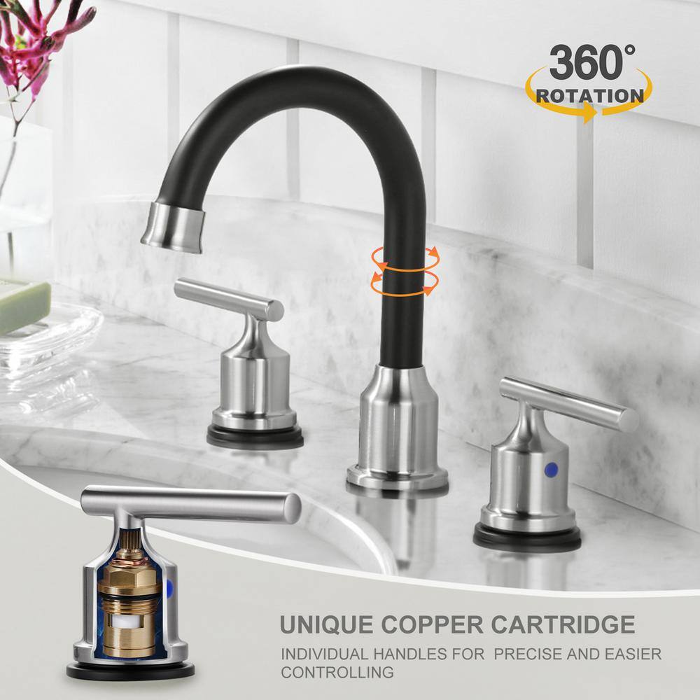 8 in. Widespread Double Handle Bathroom Faucet in Brushed Nickel and Black
