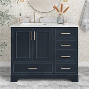 Stafford 43 in. W x 22 in. D x 35.25 in. H Left Single Sink Bath Vanity in Midnight Blue with Carrara White Marble Top