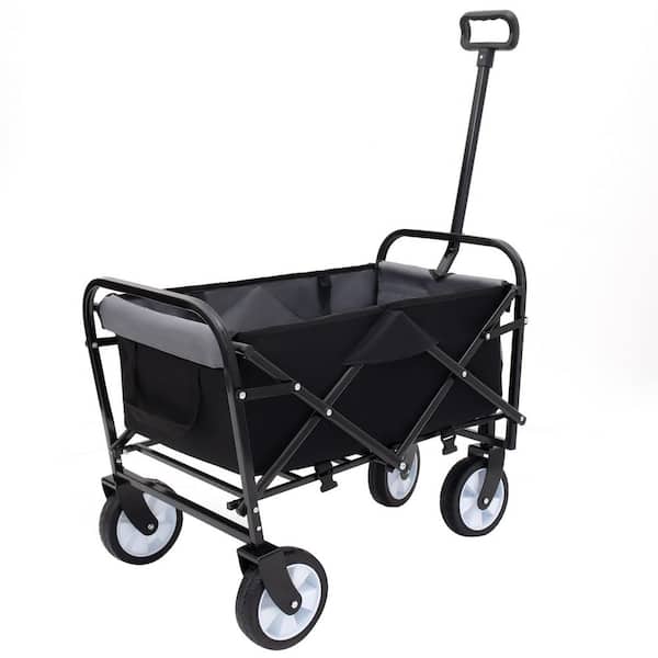 9.8 cu. ft. Black Fabric Folding Garden Cart Utility Wagon Grocery Cart with Strap for Camping Shopping Fishing