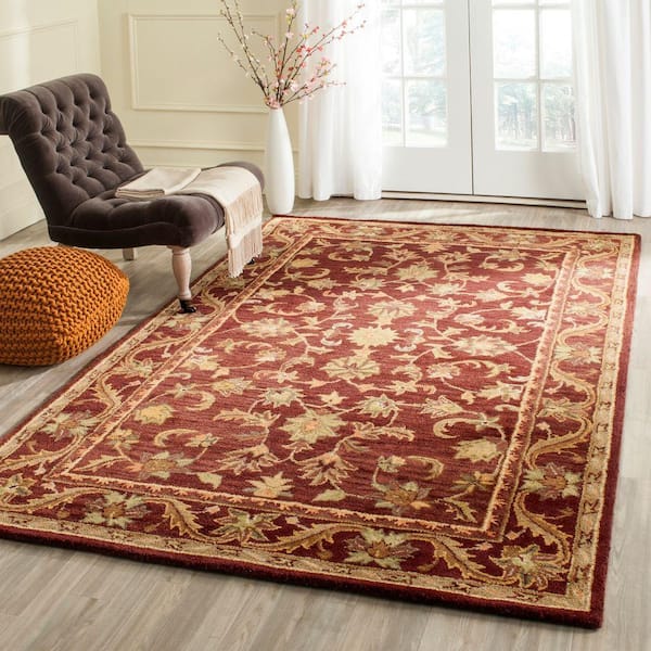 Antiquity Wine/Gold 4 ft. x 6 ft. Border Floral Solid Area Rug