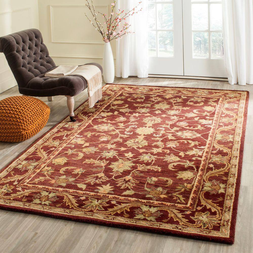 Handmade Red Floral Wool Tufted Reversible Rug, 5' x 8'