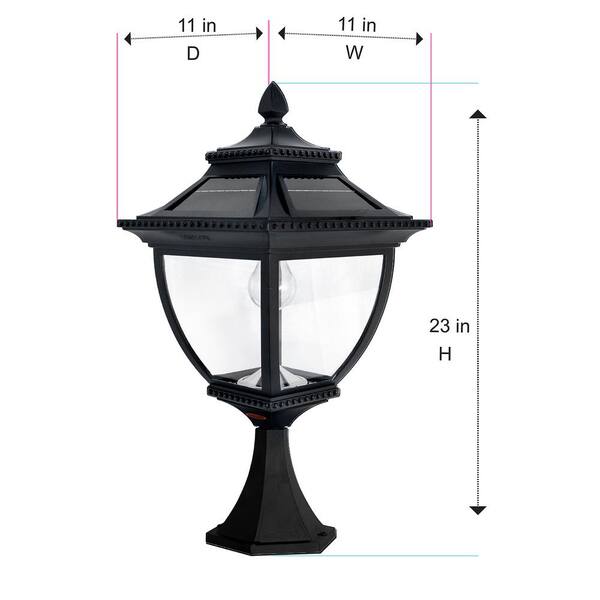 Pagoda Bulb Solar 22 in. 1-Light Black Cast Aluminum for Outdoor with Post, Pier and Wall Mounts