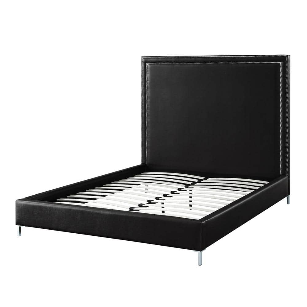 Inspired Home Samuele Black PU Leather Nailhead Trim Platform King Bed ...