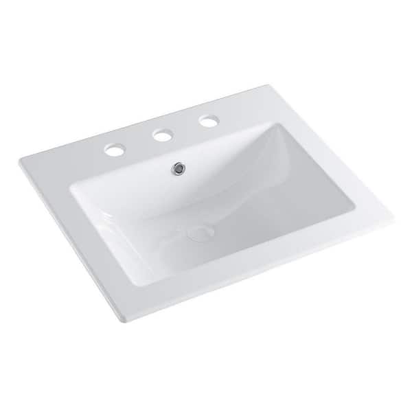 Plainfield 21-5/8 in. Rectangular Drop-in Bathroom Sink in White Vitreous China with Overflow and 8 in. Faucet Holes