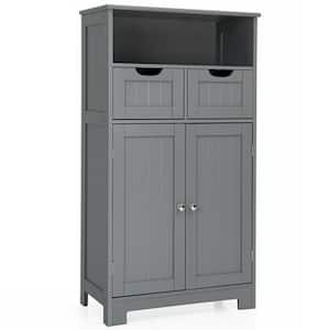 24 in. W x 12 in. D x 43 in. H Gray Double Door Bathroom Linen Cabinet Floor Storage Cabinet with 2-Drawers and 2-Doors