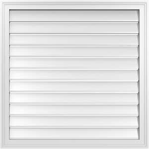34 in. x 34 in. Vertical Surface Mount PVC Gable Vent: Functional with Brickmould Frame