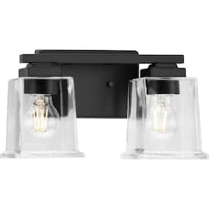 Gilmour 12.25 in. 2-Light Matte Black Craftsman Vanity Light with Clear Glass Shades for Bath and Vanity