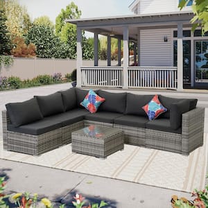 7--Piece Gray Wicker Outdoor Patio Sectional Sofa Conversation Set with Gray Cushions and 1 Coffee table