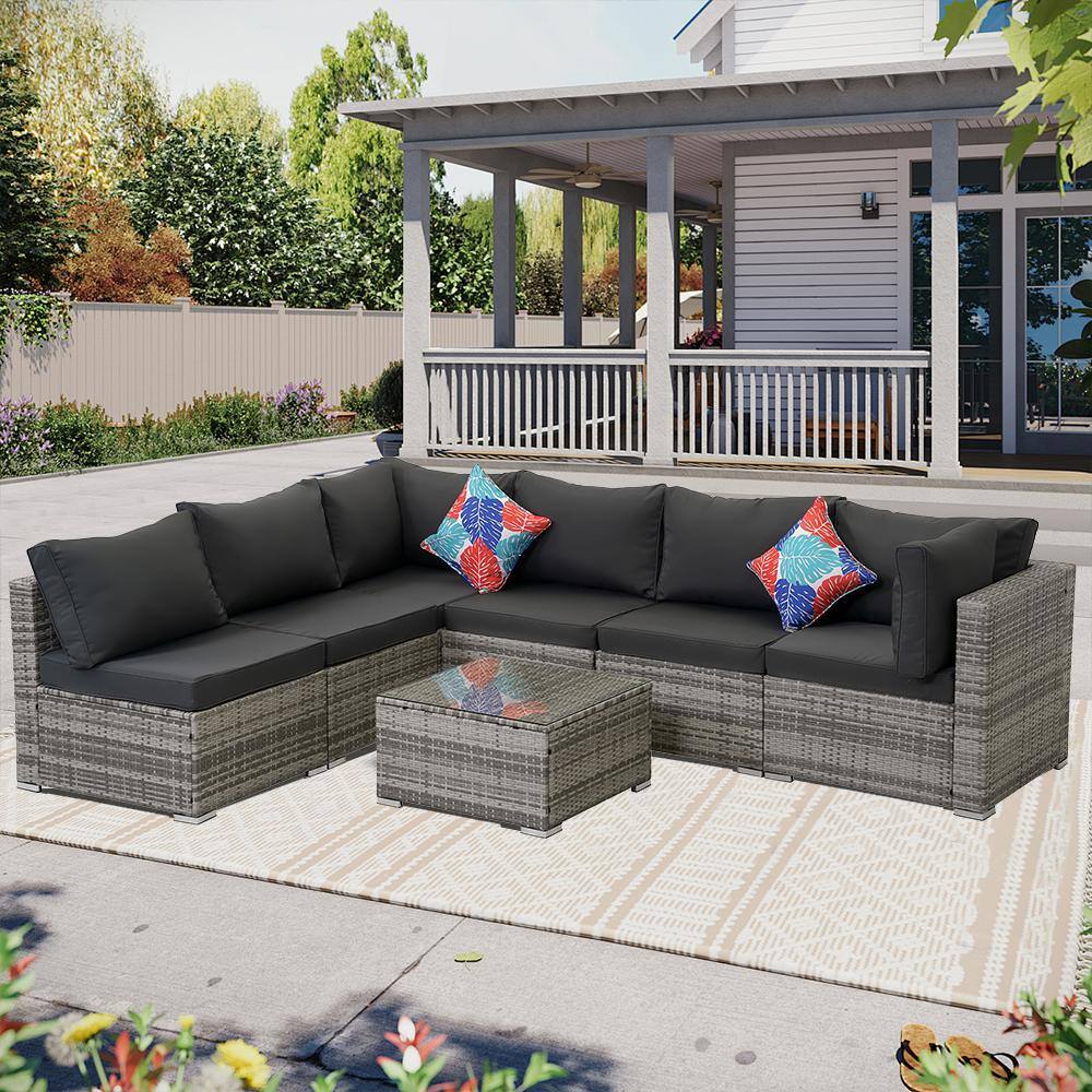 7--Piece Gray Wicker Outdoor Patio Sectional Sofa Conversation Set with Gray Cushions and 1 Coffee table price history on PriceWatchPro