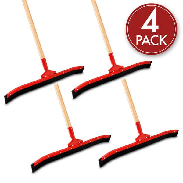 24 in. High Power Curved Rubber Floor Squeegee with 60 in. Wood Handle (4-Pack)