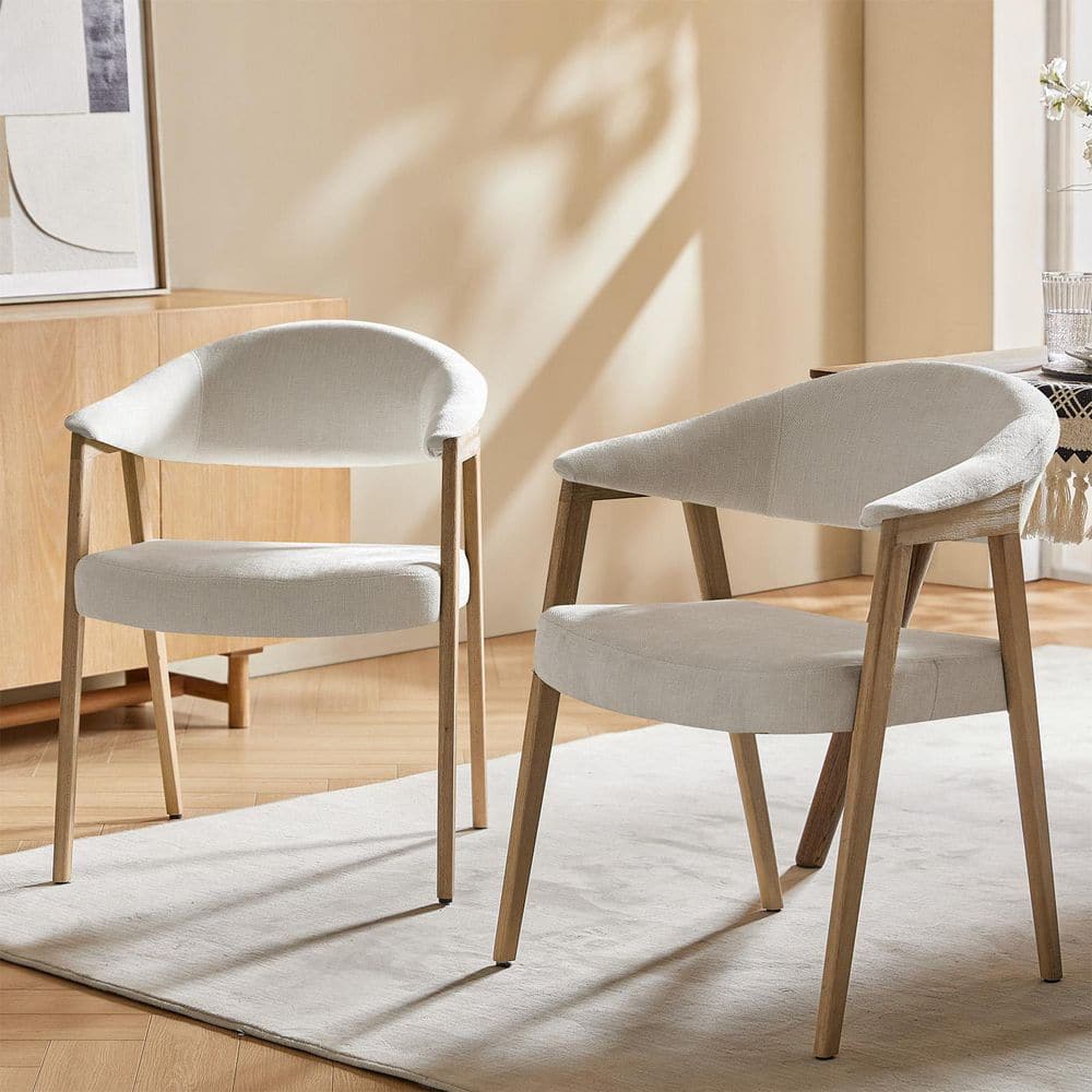 Elisa Ivory Polyester Mid-Century Modern Dinning Chair with Ergonomic Curved Backrest