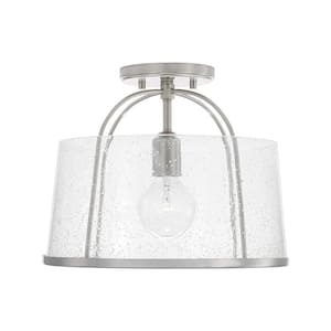 Madison 13 in. 1-Light Brushed Nickel Transitional Semi Flush Mount With Clear Seeded Glass Shade and No Bulbs Included