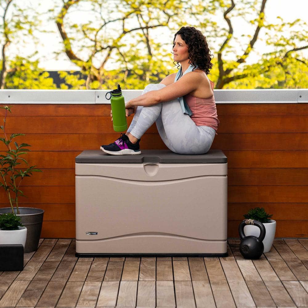 Lifetime 80 Gallon Tan and Brown Lockable Plastic Deck Box