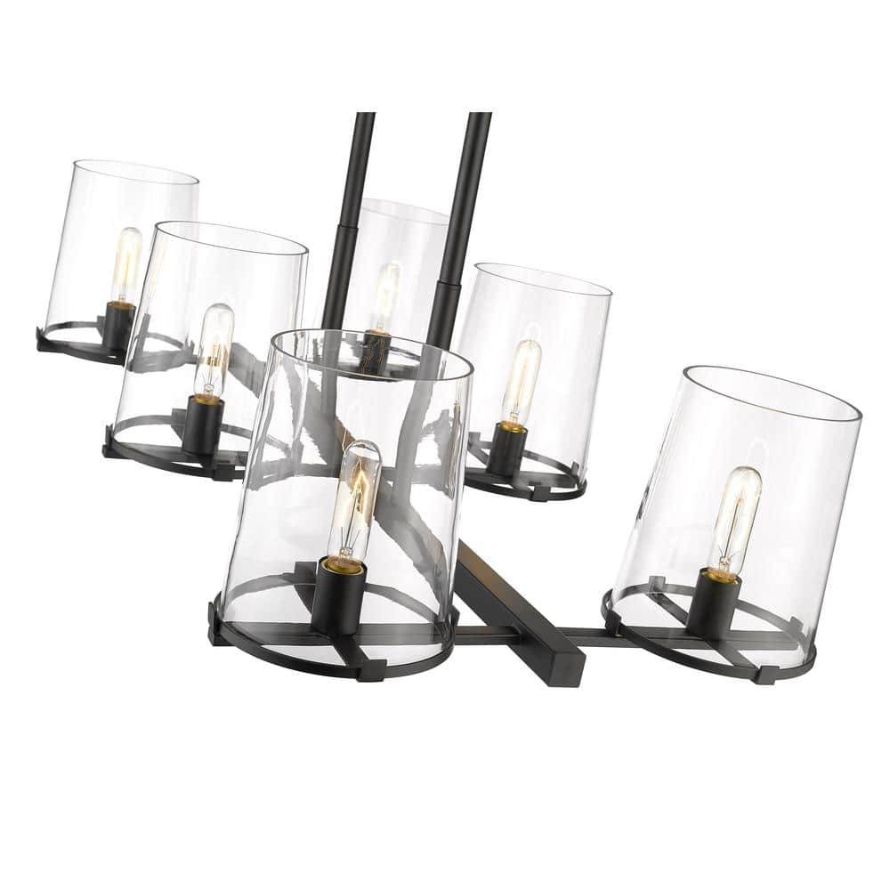Matte Black 6-Light Steel Chandelier with Clear Glass Shades