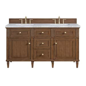 Lorelai 60.0 in. W x 23.5 in. D x 34.06 in. H Double Bathroom Vanity in Mid-Century Walnut with Carrara White Marble Top