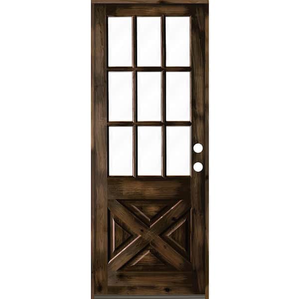 Krosswood Doors 32 in. x 96 in. Knotty Alder Left-Hand/Inswing X-Panel 1/2 Lite Clear Glass Black Stain Wood Prehung Front Door