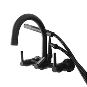 3-Handle Claw Foot Tub Faucet with Hand Shower in Matte Black