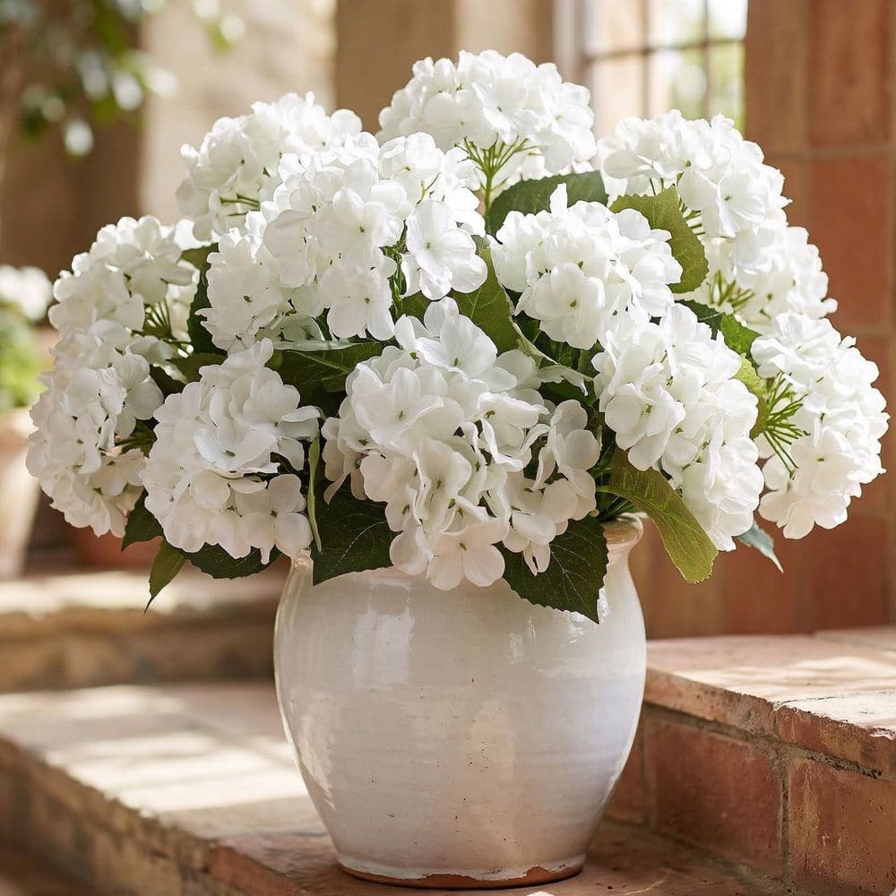 15.7 in. White Indoor/Outdoor Artificial Hydrangea Flower Bundles
