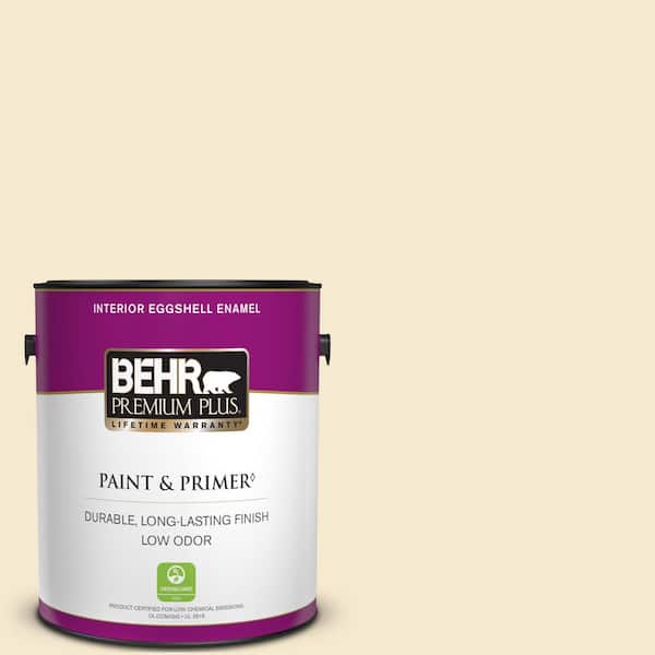 BEHR PREMIUM PLUS 1 gal. #360E-1 Creme Brulee Eggshell Enamel Low Odor Interior Paint & Primer