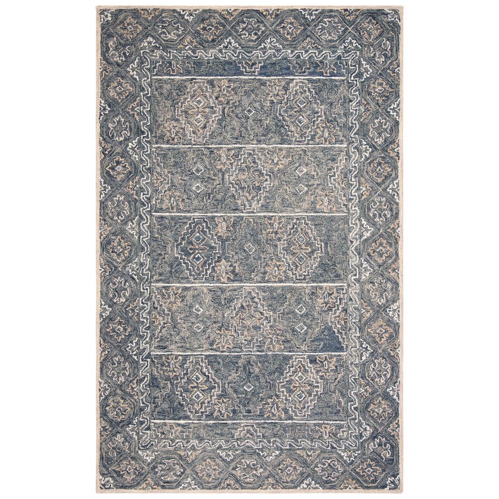Handmade Blue Floral Tufted Wool 8' x 10' Area Rug