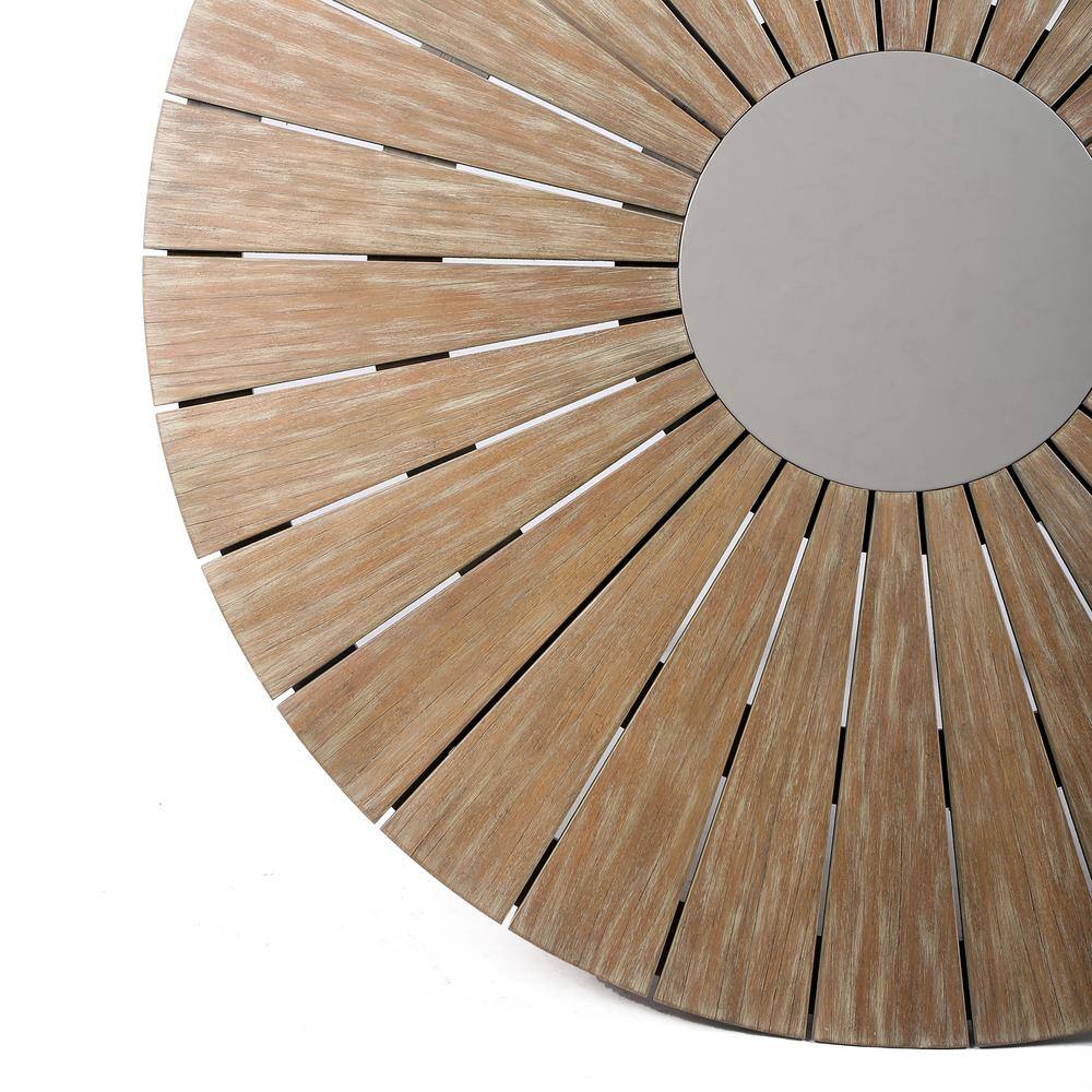Light Brown Eucalyptus Wood and Concrete Round Dining Table