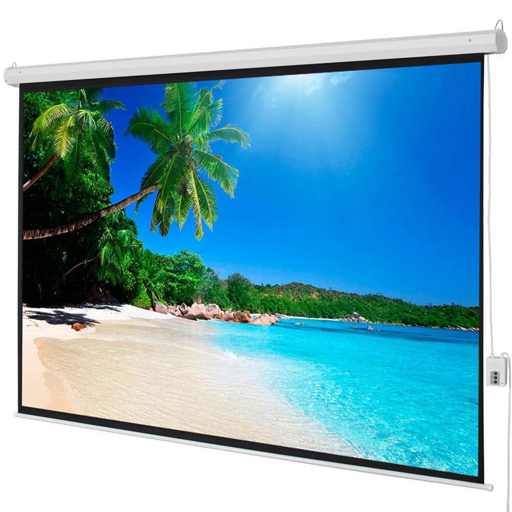 110" Matte White Motorized Projector Screen with Remote Control