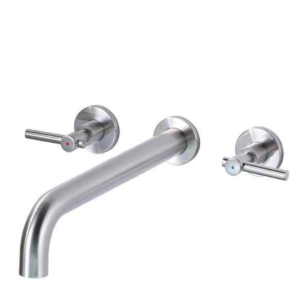 AVITAS Modern Double Handle Solid Brass Wall Mount Roman Tub Faucet with High Flow Rate Spout in Brushed Nickel